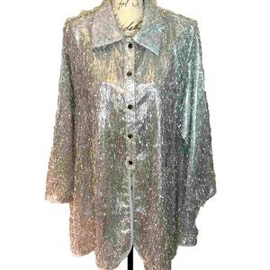 💕Vintage Magical Metallic Silver Unique Tinsel Tunic Top
